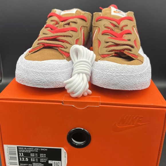 Nike Blazer Low x Sacai British Tan Brown Red White DD1877-200 Mens Size 11 - Picture 1 of 13